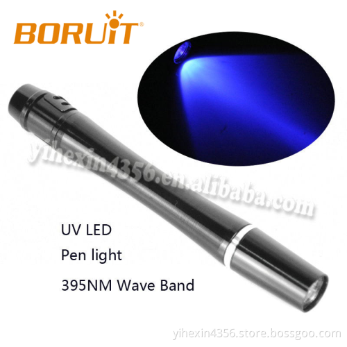 Newest Boruit EFL0849 Aluminium Alloy UV Purple Light 395 nm Led Pocket Pen Light Flashlight Torch
